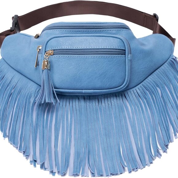 Fringe Waist bag for women with Multi Zipper Pockets - Picture 1 of 9